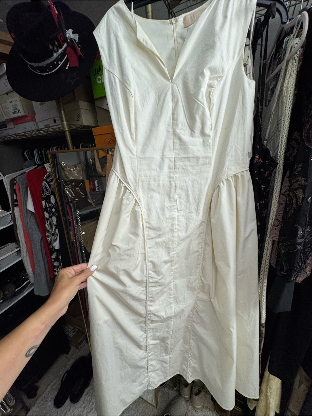 Nike Cream Sleeveless Maxi Dress with Flared Skirt